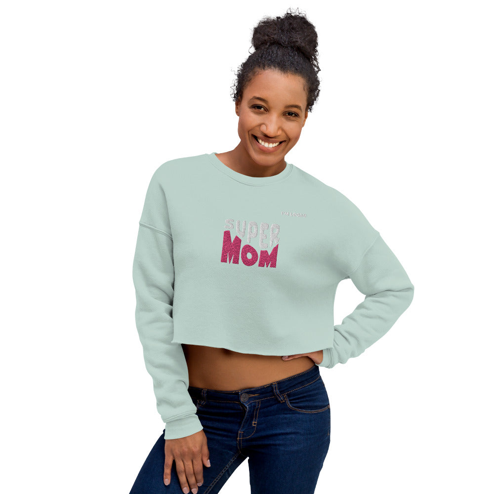 Super MOM Crop Sweatshirt - Dusty Blue / S - Shirts & Tops