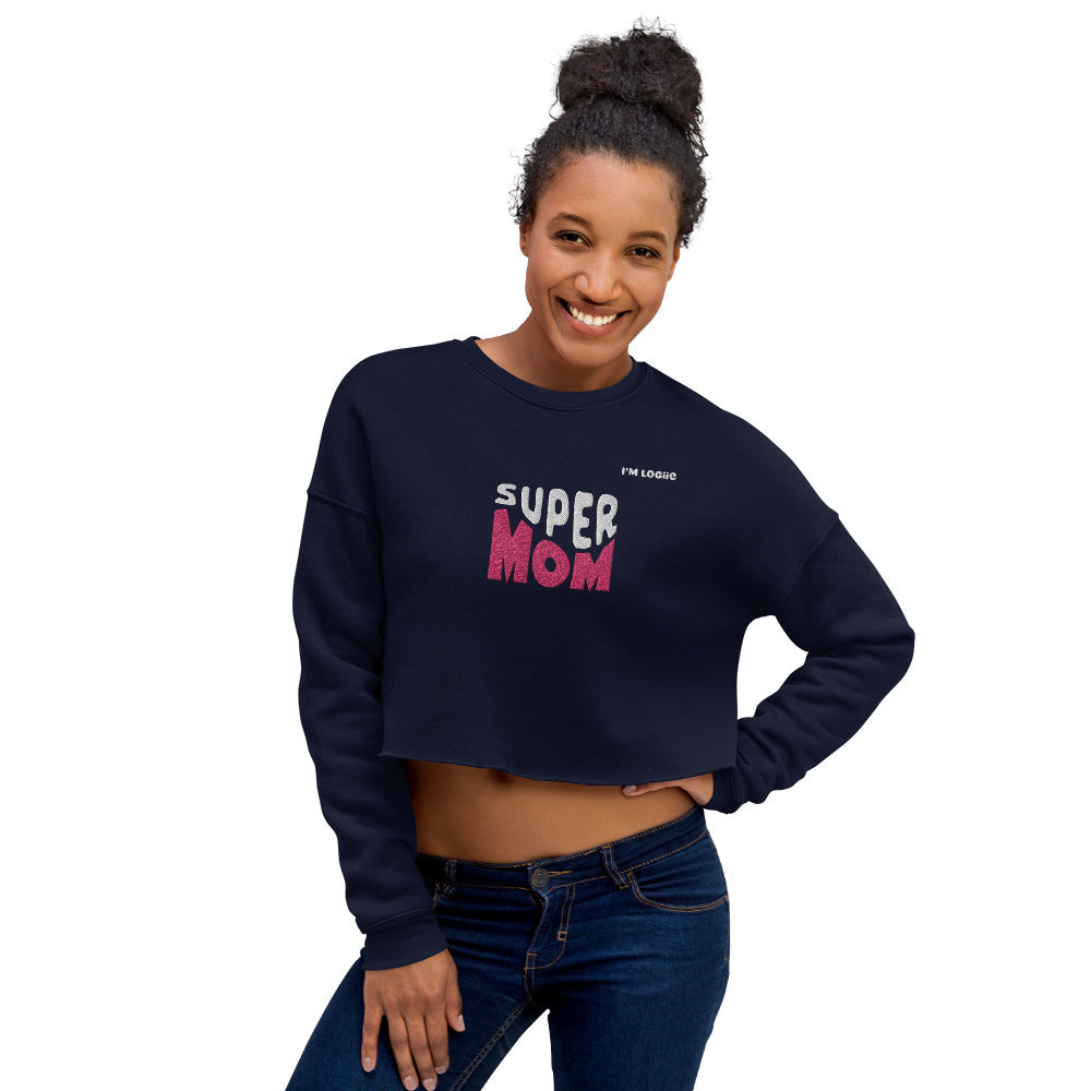 Super MOM Crop Sweatshirt - Navy / S - Shirts & Tops